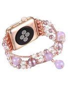 Agate Beads Pearl Watch Bracelet Band Replacement for Apple Watch Series 10 42mm / 9 8 7 41mm / SE (2023) SE (2022) SE 6 5 4 40mm / 3 2 1 38mm - Gold / Purple