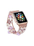 Agate Beads Pearl Watch Bracelet Band Replacement for Apple Watch Series 10 42mm / 9 8 7 41mm / SE (2023) SE (2022) SE 6 5 4 40mm / 3 2 1 38mm - Gold / Purple