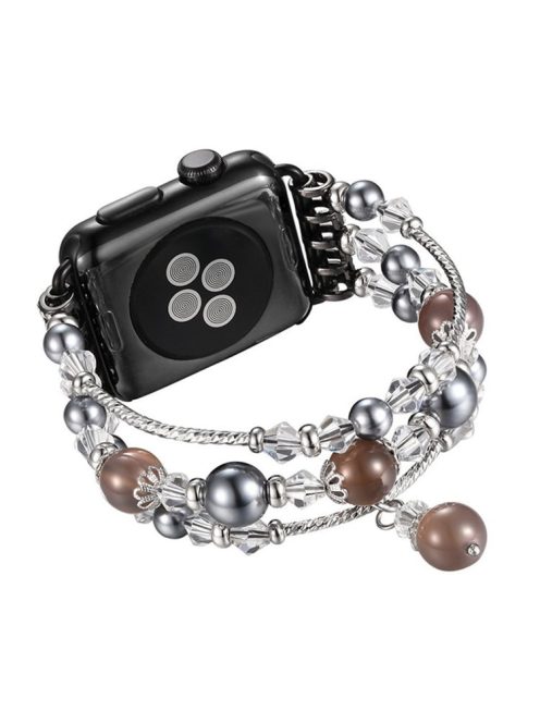 Agate Beads Pearl Watch Bracelet Strap for Apple Watch Series 10 42mm / 9 8 7 41mm / SE (2023) SE (2022) SE 6 5 4 40mm / 3 2 1 38mm - Brown