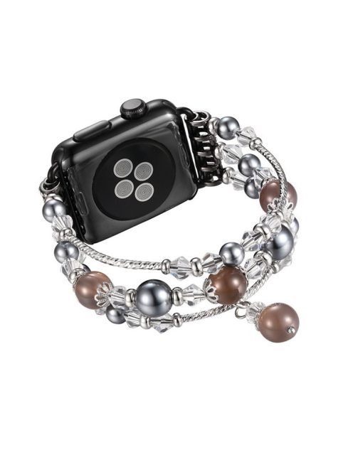 Agate Beads Pearl Watch Bracelet Strap for Apple Watch Series 10 46mm / Ultra 2 Ultra 49mm / 9 8 7 45mm / SE (2023) SE (2022) SE 6 5 4 44mm / 3 2 1 42mm - Brown