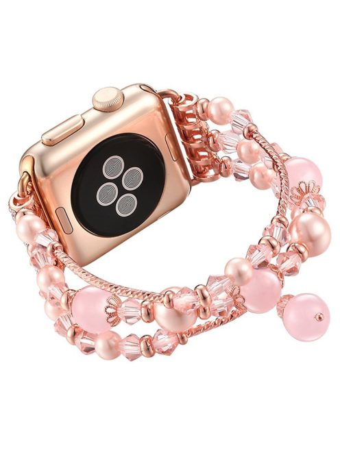 Agate Beads Pearl Watch Bracelet Strap Replacement for Apple Watch Series 10 42mm / 9 8 7 41mm / SE (2023) SE (2022) SE 6 5 4 40mm / 3 2 1 38mm - Pink