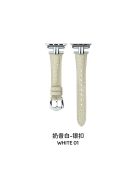 AW For Apple Watch 10 46mm / Ultra 2 / Ultra 49mm / 9 8 7 45mm / SE (2023) SE (2022) SE 6 5 4 44mm / 3 2 1 42mm Band Leather Strap - Beige+Silver