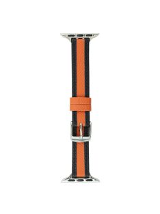   AW For Apple Watch 10 46mm / Ultra 2 / Ultra 49mm / 9 8 7 45mm / SE (2023) SE (2022) SE 6 5 4 44mm / 3 2 1 42mm Band Leather Strap - Orange+Black