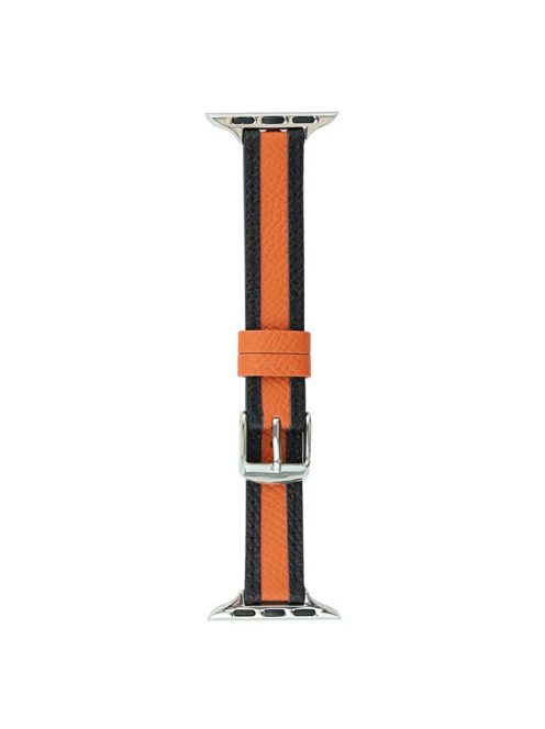 AW For Apple Watch 10 46mm / Ultra 2 / Ultra 49mm / 9 8 7 45mm / SE (2023) SE (2022) SE 6 5 4 44mm / 3 2 1 42mm Band Leather Strap - Orange+Black