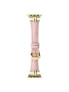 AW For Apple Watch 10 46mm / Ultra 2 / Ultra 49mm / 9 8 7 45mm / SE (2023) SE (2022) SE 6 5 4 44mm / 3 2 1 42mm Band Leather Strap - Pink+Gold Buckle