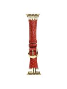 AW For Apple Watch 10 46mm / Ultra 2 / Ultra 49mm / 9 8 7 45mm / SE (2023) SE (2022) SE 6 5 4 44mm / 3 2 1 42mm Band Leather Strap - Red+Gold Buckle