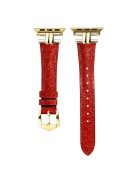 AW For Apple Watch 10 46mm / Ultra 2 / Ultra 49mm / 9 8 7 45mm / SE (2023) SE (2022) SE 6 5 4 44mm / 3 2 1 42mm Band Leather Strap - Red+Gold Buckle