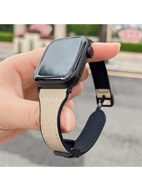 AW For Apple Watch 10 46mm / Ultra 2 / Ultra 49mm / 9 8 7 45mm / SE (2023) SE (2022) SE 6 5 4 44mm / 3 2 1 42mm Leather Bracelet Strap - Beige