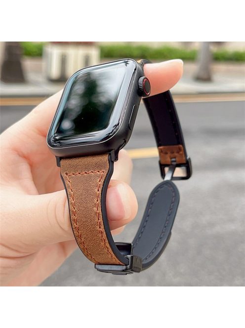 AW For Apple Watch 10 46mm / Ultra 2 / Ultra 49mm / 9 8 7 45mm / SE (2023) SE (2022) SE 6 5 4 44mm / 3 2 1 42mm Leather Bracelet Strap - Dark Brown