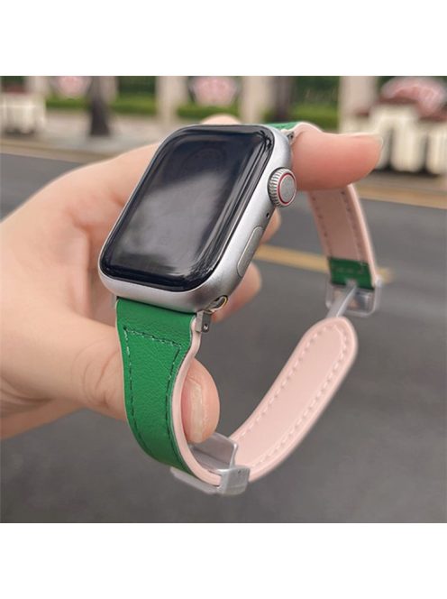 AW For Apple Watch 10 46mm / Ultra 2 / Ultra 49mm / 9 8 7 45mm / SE (2023) SE (2022) SE 6 5 4 44mm / 3 2 1 42mm Leather Bracelet Strap - Green