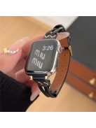 Band For Apple Watch Series 10 42mm / 9 8 7 41mm / 6 5 4 SE (2023) SE (2022) SE 40mm / 3 2 1 38mm Genuine Cow Leather Wrist Strap - Black / Gold Buckle