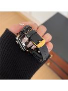 Band For Apple Watch Series 10 42mm / 9 8 7 41mm / 6 5 4 SE (2023) SE (2022) SE 40mm / 3 2 1 38mm Genuine Cow Leather Wrist Strap - Black / Gold Buckle