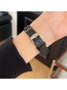 Band For Apple Watch Series 10 42mm / 9 8 7 41mm / 6 5 4 SE (2023) SE (2022) SE 40mm / 3 2 1 38mm Genuine Cow Leather Wrist Strap - Black / Silver Buckle