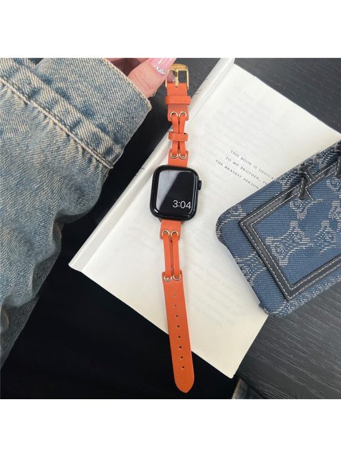 Band For Apple Watch Series 10 42mm / 9 8 7 41mm / 6 5 4 SE (2023) SE (2022) SE 40mm / 3 2 1 38mm Genuine Cow Leather Wrist Strap - Orange