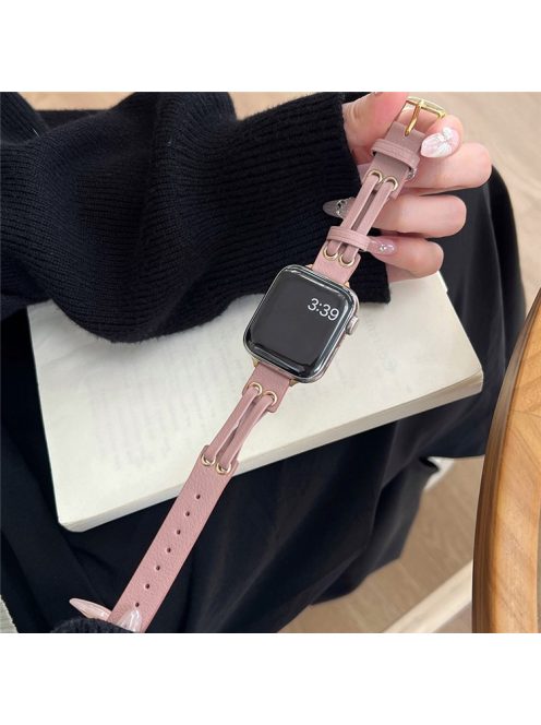 Band For Apple Watch Series 10 42mm / 9 8 7 41mm / 6 5 4 SE (2023) SE (2022) SE 40mm / 3 2 1 38mm Genuine Cow Leather Wrist Strap - Sand Pink