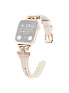 Band for Apple Watch Series 10 46mm / Ultra 2 Ultra 49mm /  Series 9 8 7 45mm / 6 5 4 SE (2023) SE (2022) SE 44mm / 3 2 1 42mm , Rhinestone Genuine Cow Leather Strap with Rose Gold Buckle - Apricot