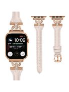 Band for Apple Watch Series 10 46mm / Ultra 2 Ultra 49mm /  Series 9 8 7 45mm / 6 5 4 SE (2023) SE (2022) SE 44mm / 3 2 1 42mm , Rhinestone Genuine Cow Leather Strap with Rose Gold Buckle - Apricot