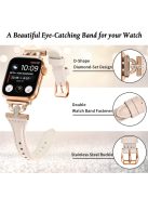 Band for Apple Watch Series 10 46mm / Ultra 2 Ultra 49mm /  Series 9 8 7 45mm / 6 5 4 SE (2023) SE (2022) SE 44mm / 3 2 1 42mm , Rhinestone Genuine Cow Leather Strap with Rose Gold Buckle - Apricot