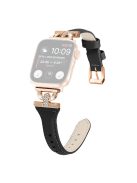 Band for Apple Watch Series 10 46mm / Ultra 2 Ultra 49mm /  Series 9 8 7 45mm / 6 5 4 SE (2023) SE (2022) SE 44mm / 3 2 1 42mm , Rhinestone Genuine Cow Leather Strap with Rose Gold Buckle - Black