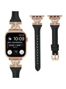 Band for Apple Watch Series 10 46mm / Ultra 2 Ultra 49mm /  Series 9 8 7 45mm / 6 5 4 SE (2023) SE (2022) SE 44mm / 3 2 1 42mm , Rhinestone Genuine Cow Leather Strap with Rose Gold Buckle - Black