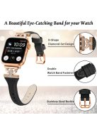 Band for Apple Watch Series 10 46mm / Ultra 2 Ultra 49mm /  Series 9 8 7 45mm / 6 5 4 SE (2023) SE (2022) SE 44mm / 3 2 1 42mm , Rhinestone Genuine Cow Leather Strap with Rose Gold Buckle - Black