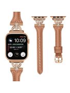 Band for Apple Watch Series 10 46mm / Ultra 2 Ultra 49mm /  Series 9 8 7 45mm / 6 5 4 SE (2023) SE (2022) SE 44mm / 3 2 1 42mm , Rhinestone Genuine Cow Leather Strap with Rose Gold Buckle - Brown