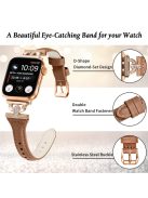 Band for Apple Watch Series 10 46mm / Ultra 2 Ultra 49mm /  Series 9 8 7 45mm / 6 5 4 SE (2023) SE (2022) SE 44mm / 3 2 1 42mm , Rhinestone Genuine Cow Leather Strap with Rose Gold Buckle - Brown