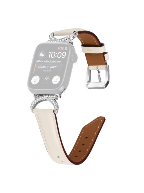 Band for Apple Watch Series 10 46mm / Ultra 2 Ultra 49mm /  Series 9 8 7 45mm / 6 5 4 SE (2023) SE (2022) SE 44mm / 3 2 1 42mm Genuine Cowhide Leather Rhinestone Strap with Silver Buckle - Apricot