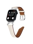 Band for Apple Watch Series 10 46mm / Ultra 2 Ultra 49mm /  Series 9 8 7 45mm / 6 5 4 SE (2023) SE (2022) SE 44mm / 3 2 1 42mm Genuine Cowhide Leather Rhinestone Strap with Silver Buckle - Apricot