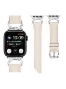 Band for Apple Watch Series 10 46mm / Ultra 2 Ultra 49mm /  Series 9 8 7 45mm / 6 5 4 SE (2023) SE (2022) SE 44mm / 3 2 1 42mm Genuine Cowhide Leather Rhinestone Strap with Silver Buckle - Apricot