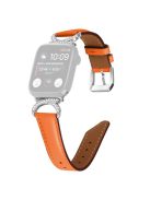 Band for Apple Watch Series 10 46mm / Ultra 2 Ultra 49mm /  Series 9 8 7 45mm / 6 5 4 SE (2023) SE (2022) SE 44mm / 3 2 1 42mm Genuine Cowhide Leather Rhinestone Strap with Silver Buckle - Orange