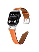 Band for Apple Watch Series 10 46mm / Ultra 2 Ultra 49mm /  Series 9 8 7 45mm / 6 5 4 SE (2023) SE (2022) SE 44mm / 3 2 1 42mm Genuine Cowhide Leather Rhinestone Strap with Silver Buckle - Orange