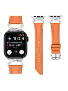 Band for Apple Watch Series 10 46mm / Ultra 2 Ultra 49mm /  Series 9 8 7 45mm / 6 5 4 SE (2023) SE (2022) SE 44mm / 3 2 1 42mm Genuine Cowhide Leather Rhinestone Strap with Silver Buckle - Orange