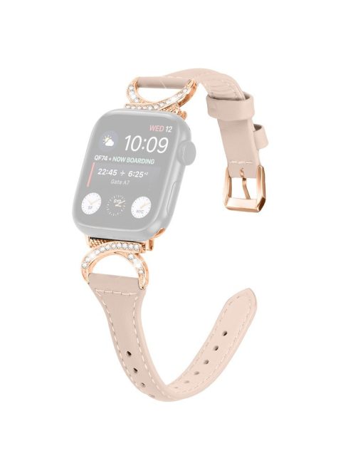 Band for Apple Watch Series 10 46mm / Ultra 2 Ultra 49mm /  Series 9 8 7 45mm / 6 5 4 SE (2023) SE (2022) SE 44mm / 3 2 1 42mm Genuine Cowhide Leather Watch Strap with Rose Gold Buckle - Apricot