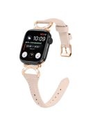 Band for Apple Watch Series 10 46mm / Ultra 2 Ultra 49mm /  Series 9 8 7 45mm / 6 5 4 SE (2023) SE (2022) SE 44mm / 3 2 1 42mm Genuine Cowhide Leather Watch Strap with Rose Gold Buckle - Apricot