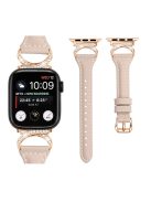 Band for Apple Watch Series 10 46mm / Ultra 2 Ultra 49mm /  Series 9 8 7 45mm / 6 5 4 SE (2023) SE (2022) SE 44mm / 3 2 1 42mm Genuine Cowhide Leather Watch Strap with Rose Gold Buckle - Apricot