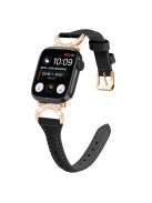 Band for Apple Watch Series 10 46mm / Ultra 2 Ultra 49mm /  Series 9 8 7 45mm / 6 5 4 SE (2023) SE (2022) SE 44mm / 3 2 1 42mm Genuine Cowhide Leather Watch Strap with Rose Gold Buckle - Black