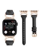 Band for Apple Watch Series 10 46mm / Ultra 2 Ultra 49mm /  Series 9 8 7 45mm / 6 5 4 SE (2023) SE (2022) SE 44mm / 3 2 1 42mm Genuine Cowhide Leather Watch Strap with Rose Gold Buckle - Black