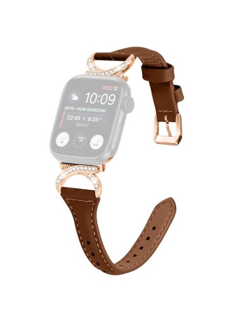 Band for Apple Watch Series 10 46mm / Ultra 2 Ultra 49mm /  Series 9 8 7 45mm / 6 5 4 SE (2023) SE (2022) SE 44mm / 3 2 1 42mm Genuine Cowhide Leather Watch Strap with Rose Gold Buckle - Brown