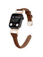 Band for Apple Watch Series 10 46mm / Ultra 2 Ultra 49mm /  Series 9 8 7 45mm / 6 5 4 SE (2023) SE (2022) SE 44mm / 3 2 1 42mm Genuine Cowhide Leather Watch Strap with Rose Gold Buckle - Brown