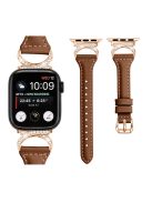 Band for Apple Watch Series 10 46mm / Ultra 2 Ultra 49mm /  Series 9 8 7 45mm / 6 5 4 SE (2023) SE (2022) SE 44mm / 3 2 1 42mm Genuine Cowhide Leather Watch Strap with Rose Gold Buckle - Brown