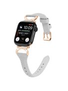 Band for Apple Watch Series 10 46mm / Ultra 2 Ultra 49mm /  Series 9 8 7 45mm / 6 5 4 SE (2023) SE (2022) SE 44mm / 3 2 1 42mm Genuine Cowhide Leather Watch Strap with Rose Gold Buckle - Grey