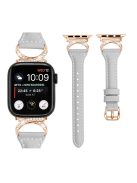 Band for Apple Watch Series 10 46mm / Ultra 2 Ultra 49mm /  Series 9 8 7 45mm / 6 5 4 SE (2023) SE (2022) SE 44mm / 3 2 1 42mm Genuine Cowhide Leather Watch Strap with Rose Gold Buckle - Grey