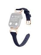 Band for Apple Watch Series 10 46mm / Ultra 2 Ultra 49mm /  Series 9 8 7 45mm / 6 5 4 SE (2023) SE (2022) SE 44mm / 3 2 1 42mm Genuine Cowhide Leather Watch Strap with Rose Gold Buckle - Ink Blue