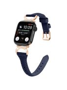 Band for Apple Watch Series 10 46mm / Ultra 2 Ultra 49mm /  Series 9 8 7 45mm / 6 5 4 SE (2023) SE (2022) SE 44mm / 3 2 1 42mm Genuine Cowhide Leather Watch Strap with Rose Gold Buckle - Ink Blue