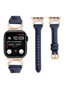 Band for Apple Watch Series 10 46mm / Ultra 2 Ultra 49mm /  Series 9 8 7 45mm / 6 5 4 SE (2023) SE (2022) SE 44mm / 3 2 1 42mm Genuine Cowhide Leather Watch Strap with Rose Gold Buckle - Ink Blue