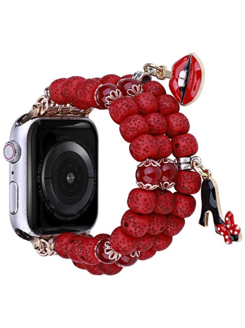 Beaded Bracelet for Apple Watch Series 10 42mm / 9 8 7 41mm / SE (2023) SE (2022) SE 6 5 4 40mm / 3 2 1 38mm Color Bodhi-Shape Watch Band - Red