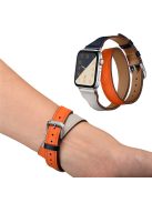 Bi-Colored Dual-Circle Design Genuine Leather Replacement Watch Strap for Apple Watch Series 10 46mm / Ultra 2 Ultra 49mm / 9 8 7 45mm / SE (2023) SE (2022) SE 6 5 4 44mm / 3 2 1 42mm - Orange+Dark Blue+White