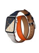 Bi-Colored Dual-Circle Design Genuine Leather Replacement Watch Strap for Apple Watch Series 10 46mm / Ultra 2 Ultra 49mm / 9 8 7 45mm / SE (2023) SE (2022) SE 6 5 4 44mm / 3 2 1 42mm - Orange+Dark Blue+White