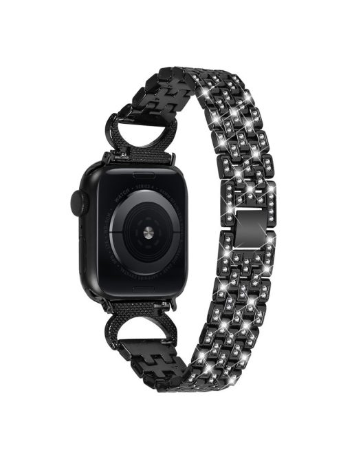 Bling Band Watch Strap for Apple Watch Series 10 42mm / 9 8 7 41mm / SE (2023) SE (2022) SE 6 5 4 40mm / 3 2 1 38mm Rhinestone Decor Stainless Steel 5-Bead Watch Strap - Black